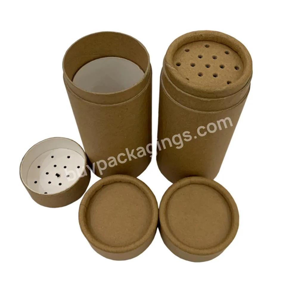 customized round can white black craft brown paper tube with twist sifter shaker kraft paper jar