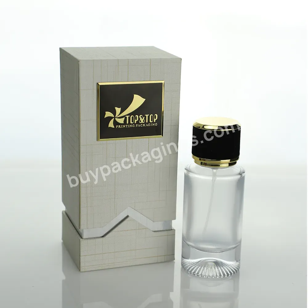 Customized Round Empty Glass Perfume Bottles Printing Scent Packaging Container With Black Cap