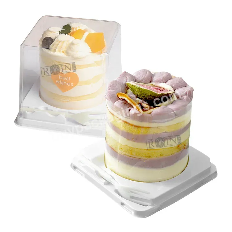 Customized Round Pp White Tiramisu Cake Container Packaging For Takeout Cake Packaging Box With Fork In Pastry Shop