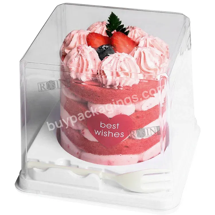 Customized Round Pp White Tiramisu Cake Container Packaging For Takeout Cake Packaging Box With Fork In Pastry Shop