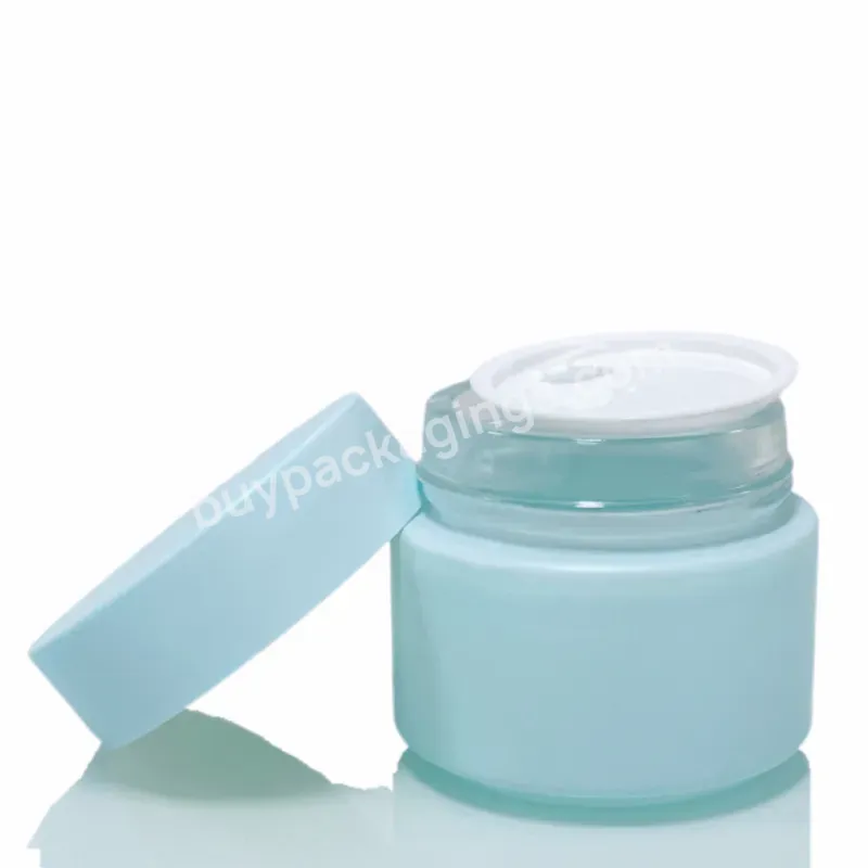 Customized Skin Care 30ml 50ml Blue Frosted Face Eye Butter Cream Glass Cosmetic Jar 100ml 4oz With Lids