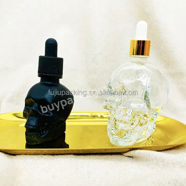 Customized Skull Shaped Black Glass Bottle Dropper Bottle Glass Oil Dropper Bottle