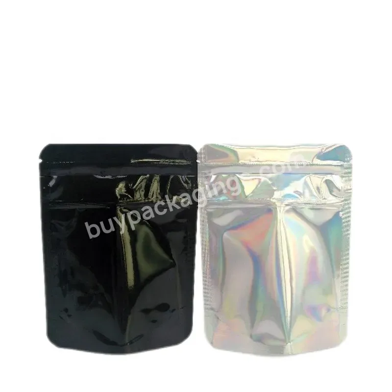 Customized Stand Up Plastic Holographic Mylar Bags With Childproof Zipper For Edible Hologram 3.5g Mylar Bags Smell Proof