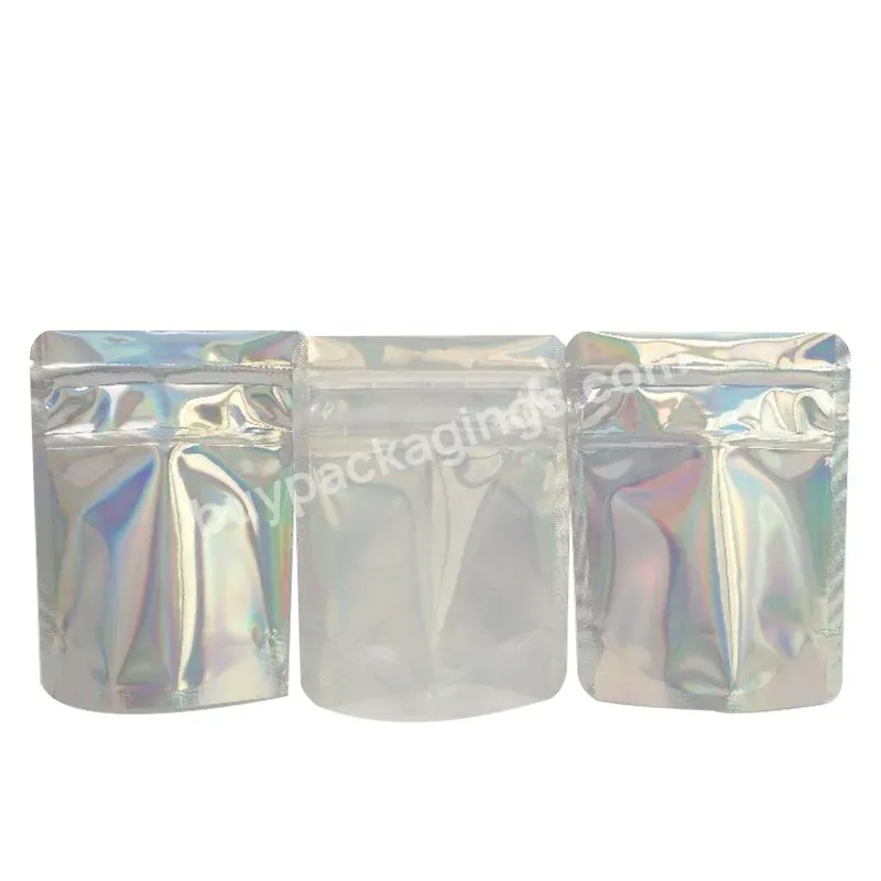 Customized Stand Up Plastic Holographic Mylar Bags With Childproof Zipper For Edible Hologram 3.5g Mylar Bags Smell Proof