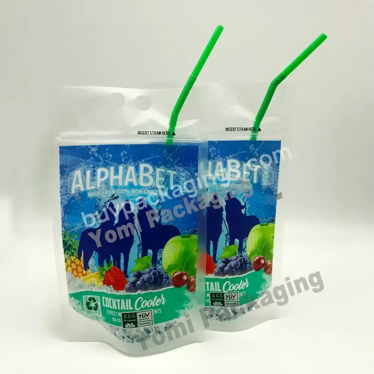 Customized Standing Juice Drink Pouch With Straw Gravure Printing Plastic Beverage Packing Bag Oem Bags