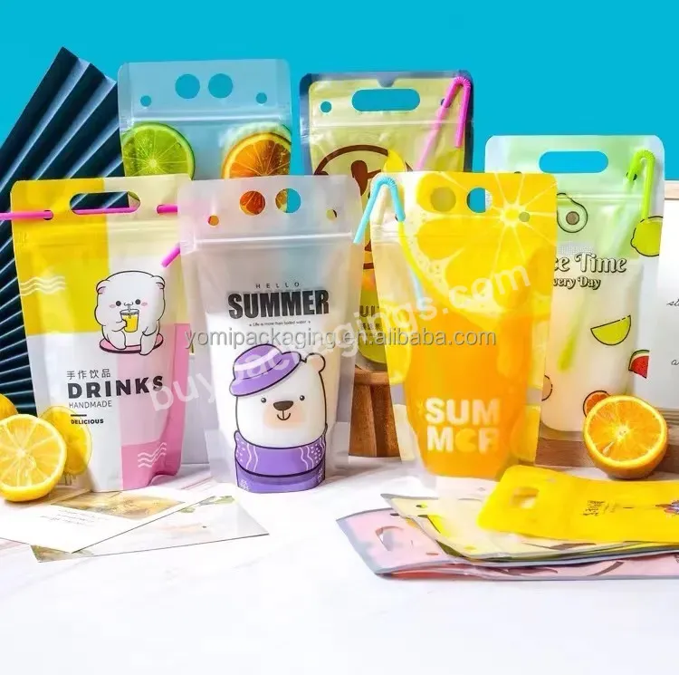 Customized Standing Juice Drink Pouch With Straw Gravure Printing Plastic Beverage Packing Bag Oem Bags