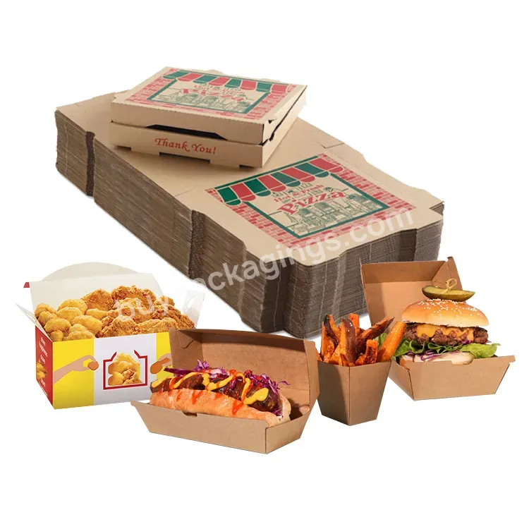 Customized Supplier Manufacturers Disposable Packaging For Restaurant Hamburger French Fry Fried Chicken Pizza Boxes With Logo