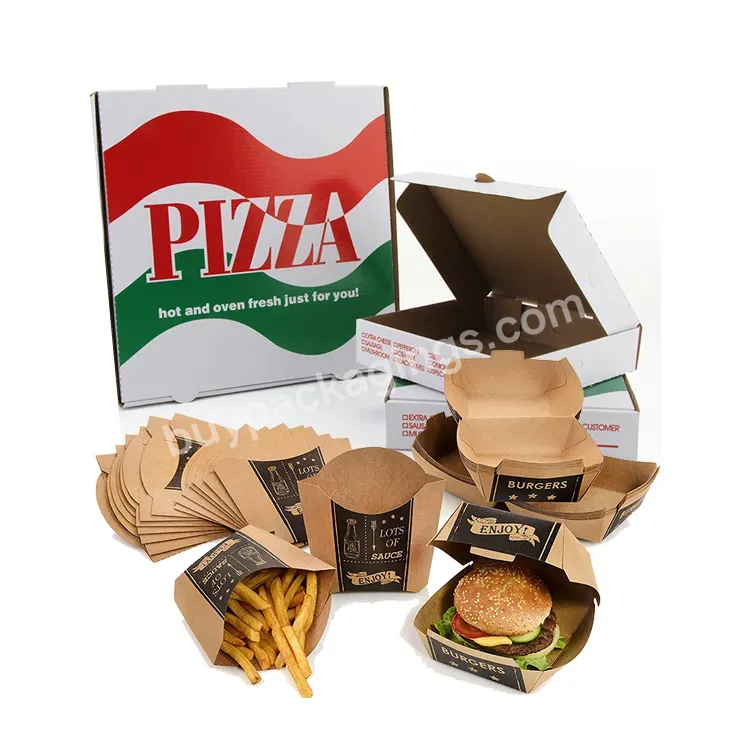 Customized Supplier Manufacturers Disposable Packaging For Restaurant Hamburger French Fry Fried Chicken Pizza Boxes With Logo