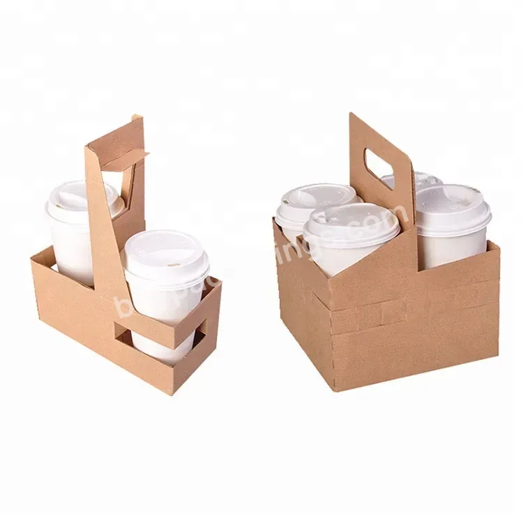 Customized Take Away Craft Plastic Cup Carrier Recyclable Kraft Tea Coffee Paper Cup Holder