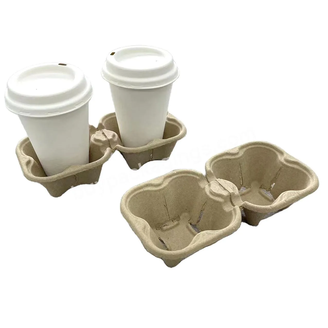 Customized Take Away Single Tube Paper Cup Holder Cardboard Molded Pulp Packaging Coffee Cup Tray
