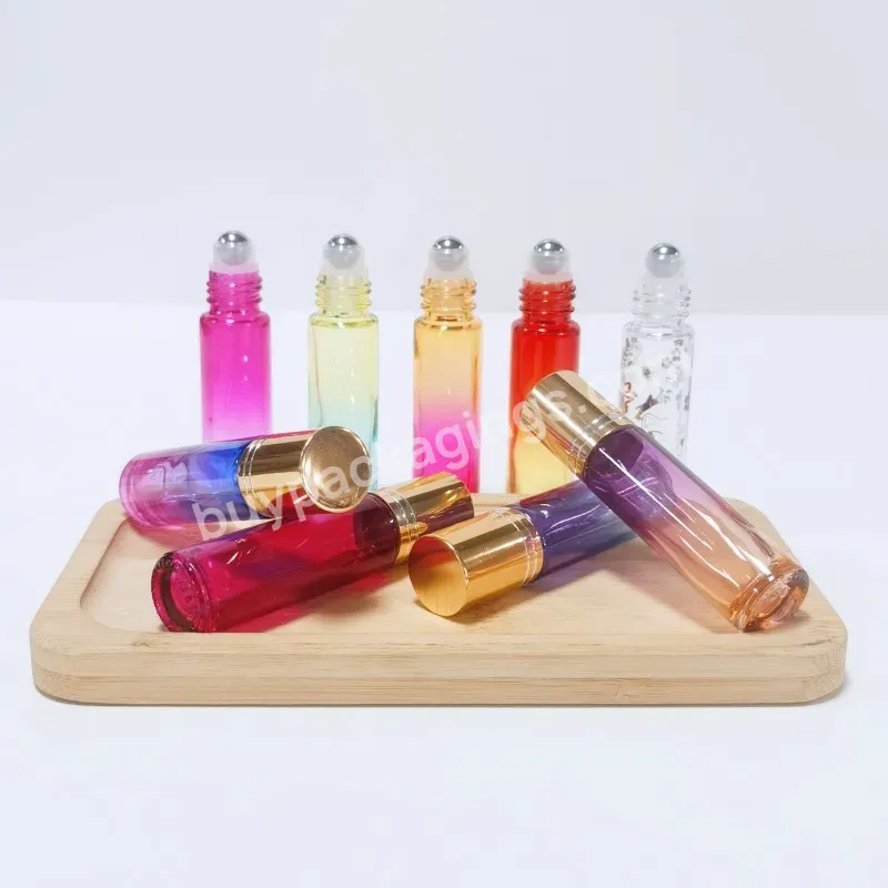 Customized Wholesale 5ml 10ml Colorful Transparent Glass Roll On Bottle With Aluminum Gold Cap For Essential Oil