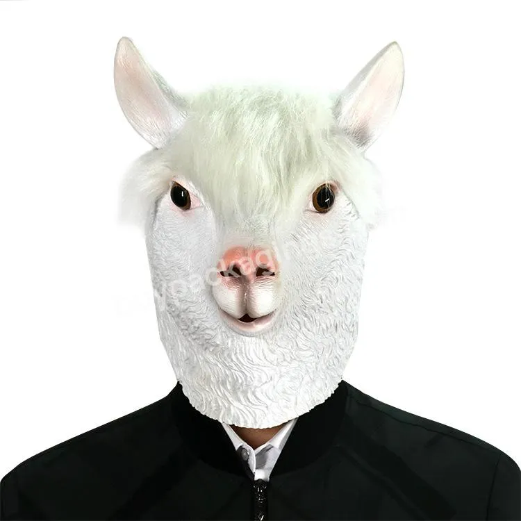 Customized Wholesale Novelty Animal Mask White Latex Alpaca Head Mask for Halloween Costume Cosplay