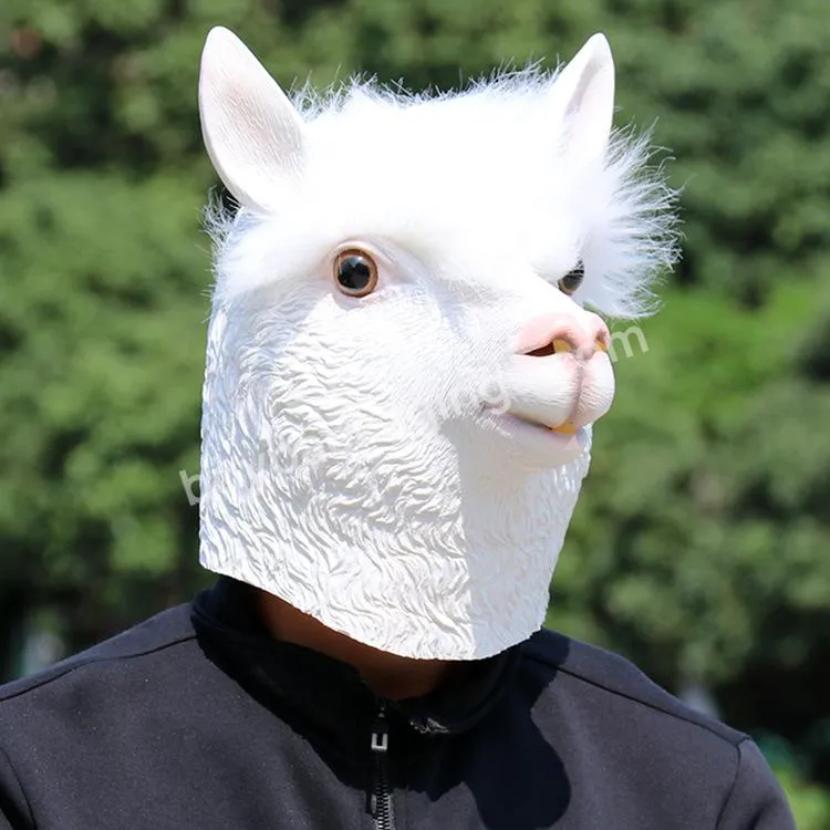 Customized Wholesale Novelty Animal Mask White Latex Alpaca Head Mask for Halloween Costume Cosplay