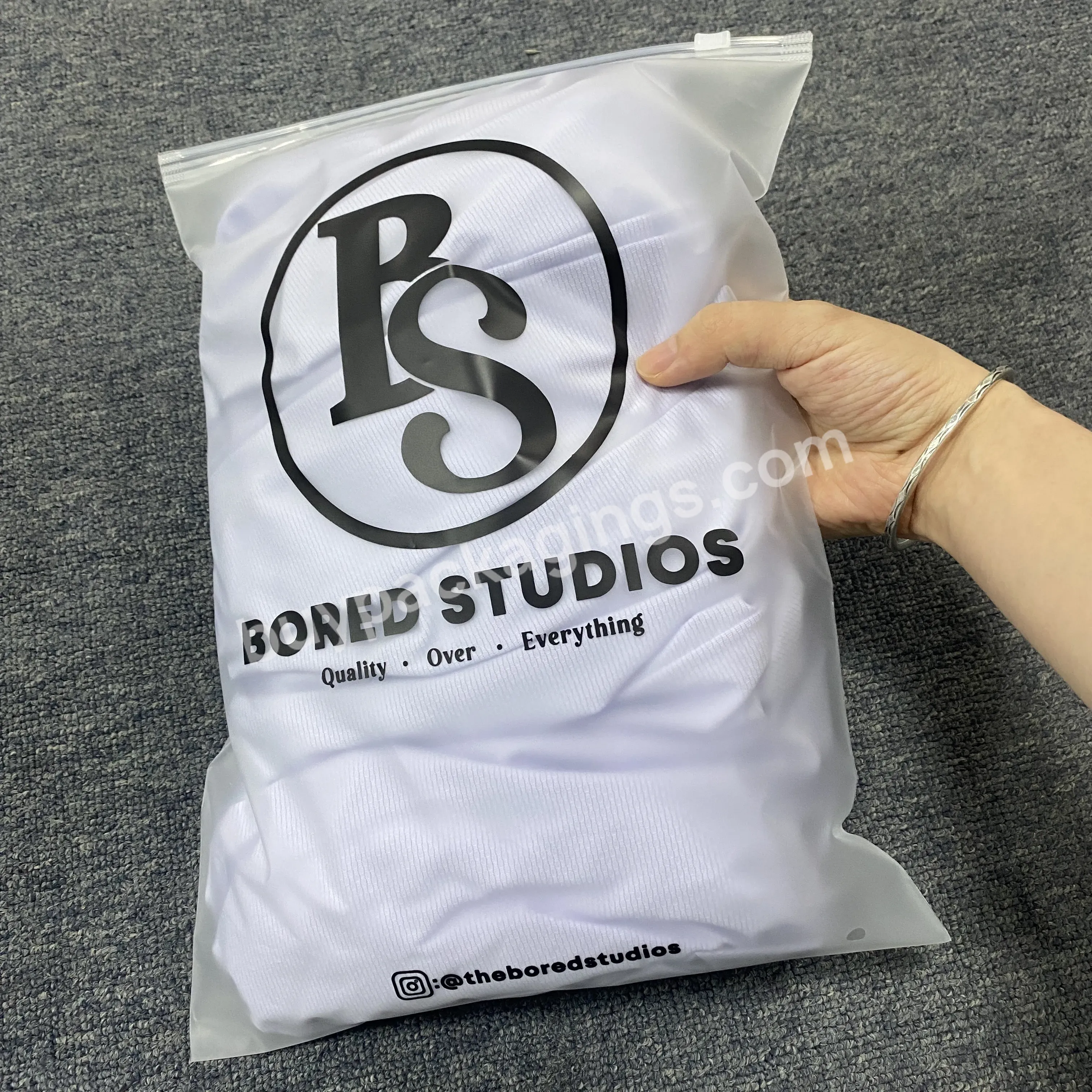 Customized Your Logo Printed Clothing Packing Zipper Frosted Plastic Packaging Bag