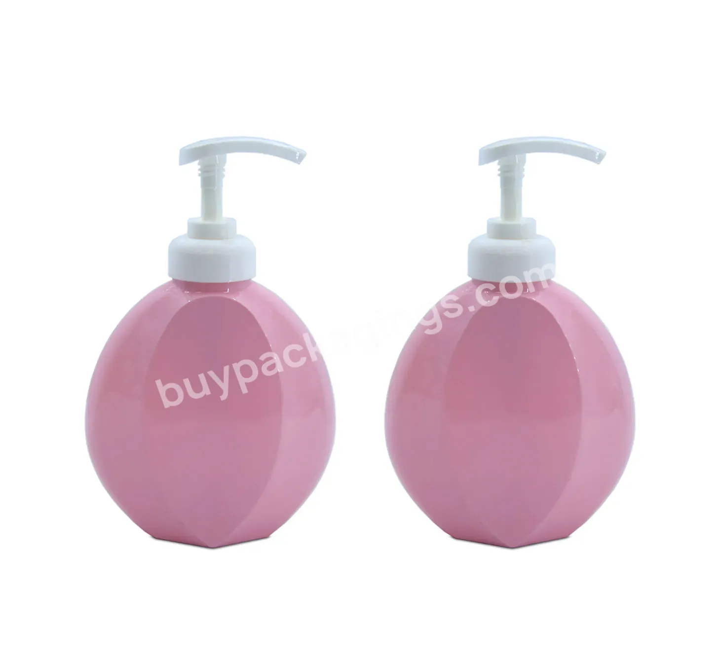Custpmized Pink Personal Care Packaging Plastic Lotion Pump 450ml Unique Shape Pet Bottle Shampoo Lotion Bottle