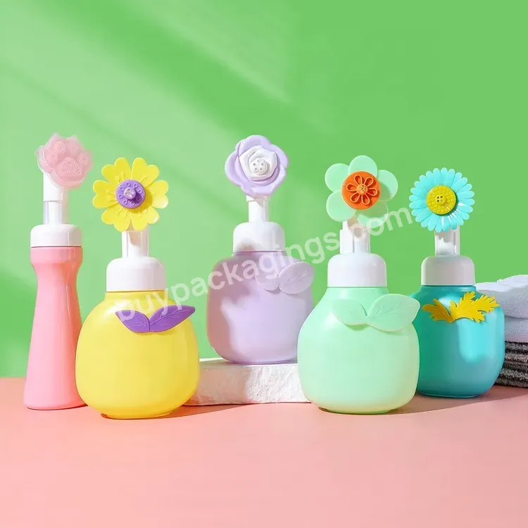 Cute Design Foaming Bottle 180ml 350ml Hdpe Plastic Flower Shaped Foam Pump Cleanser Hand Washing Bottle Liquid Soap Foam Bottle