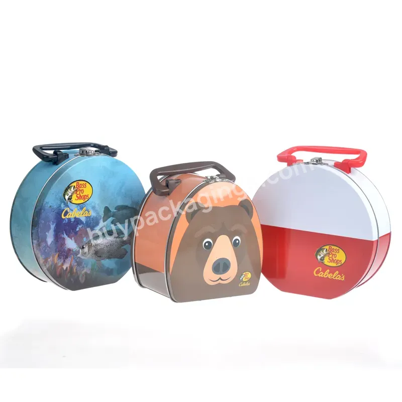 Cute Packaging Metal Unique Shape Gift Tin Candy Cookie Tin Toy Packing Tins With Handle