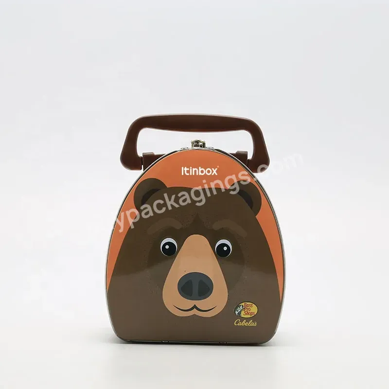 Cute Packaging Metal Unique Shape Gift Tin Candy Cookie Tin Toy Packing Tins With Handle