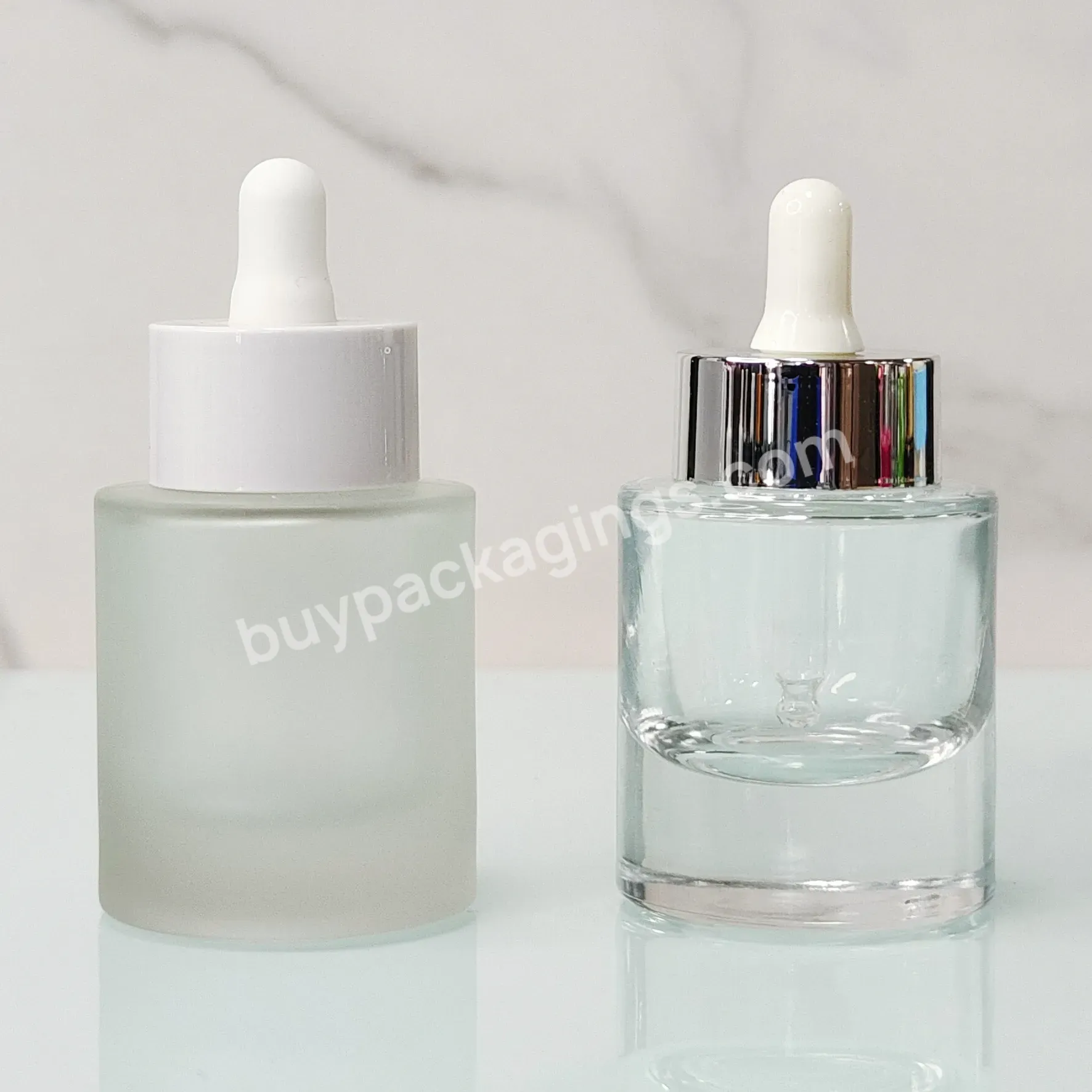 Cylinder Round Frosted Clear Skincare Hair Growth Oil 1oz Empty Cosmetic Package Glass Dropper Bottle