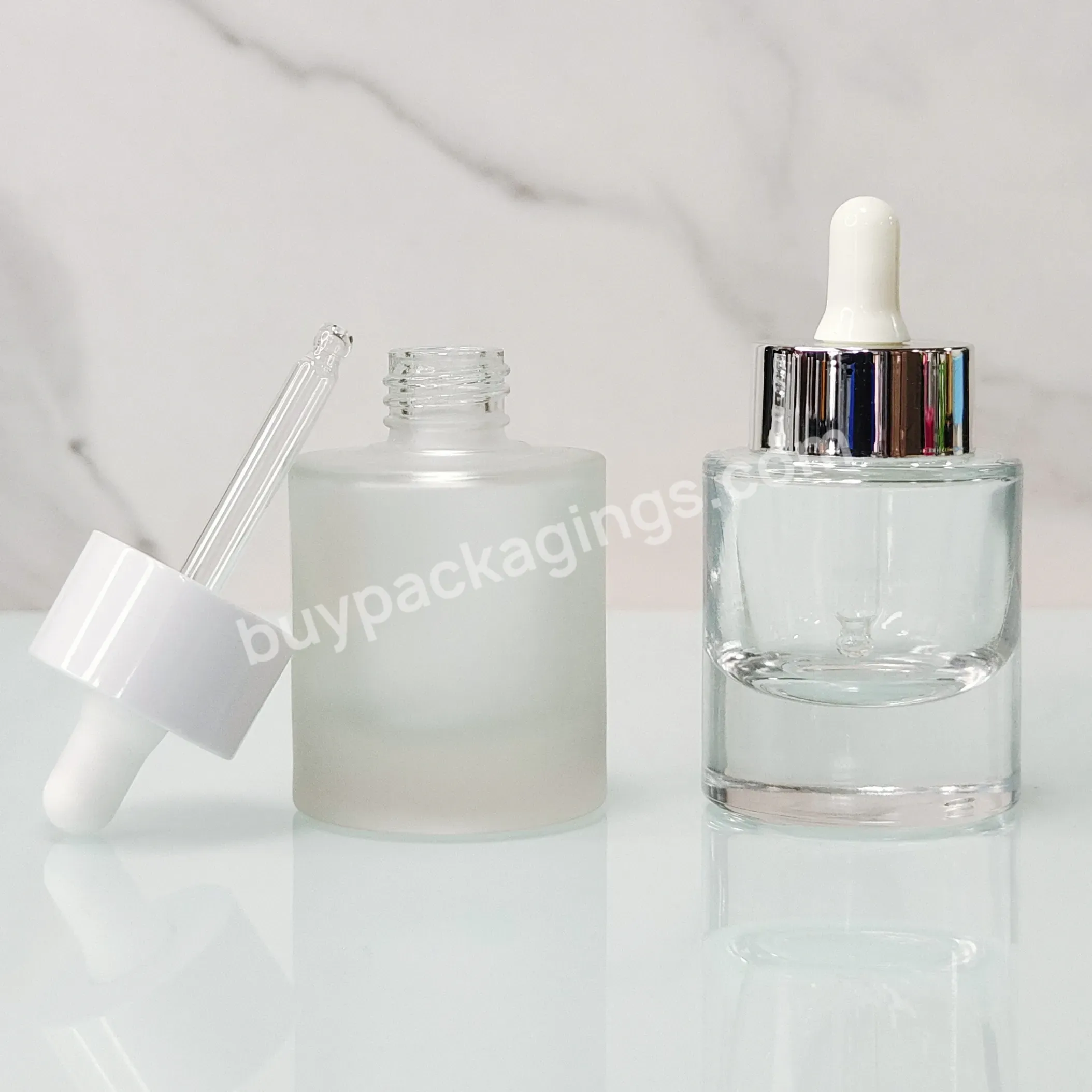 Cylinder Round Frosted Clear Skincare Hair Growth Oil 1oz Empty Cosmetic Package Glass Dropper Bottle