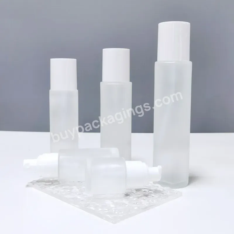 Cylinder Shape Glass Frosted Pump Cream Bottle Skincare Packaging Cosmetic Pump Glass Bottle