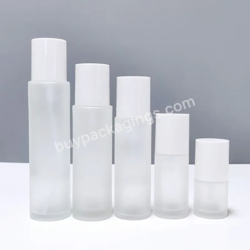 Cylinder Shape Glass Frosted Pump Cream Bottle Skincare Packaging Cosmetic Pump Glass Bottle