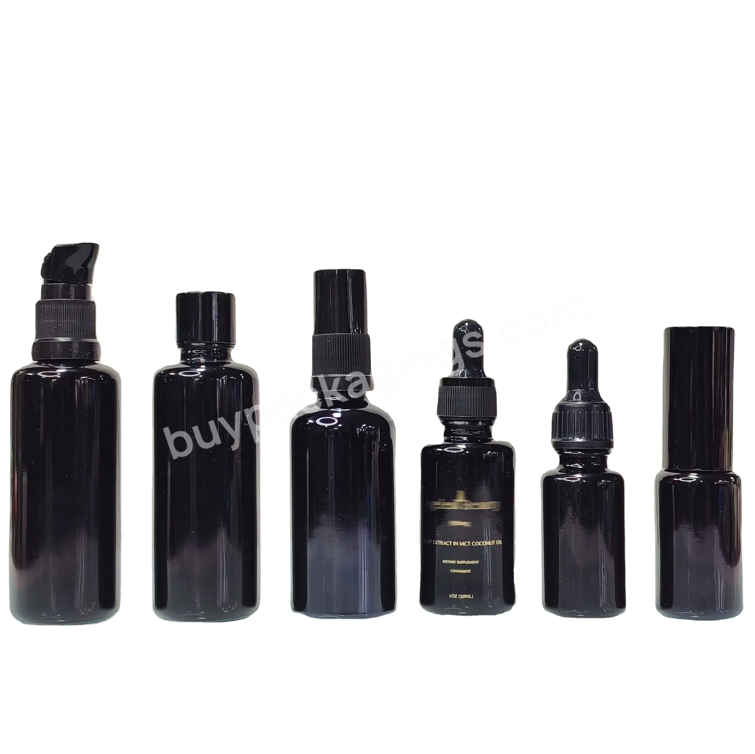 Dark Violet Shiny Black Uv Proof Empty Round Hair Oil Serum Toner Lotion Cream Cosmetic Glass Bottle