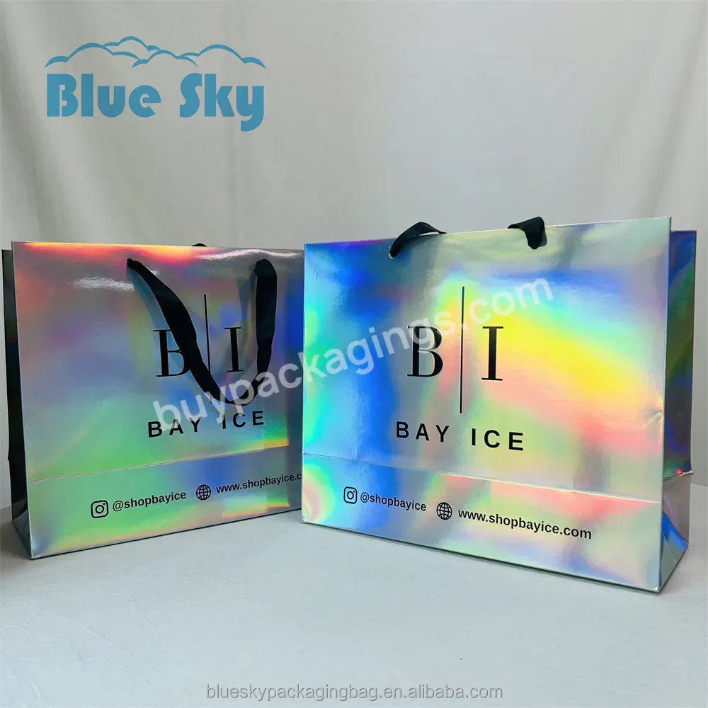 Dazzling Highlights Fashion Items Custom Holographic Shopping Bags Gift Paper Bags Packaging And Handling Luxury Bags Wedding