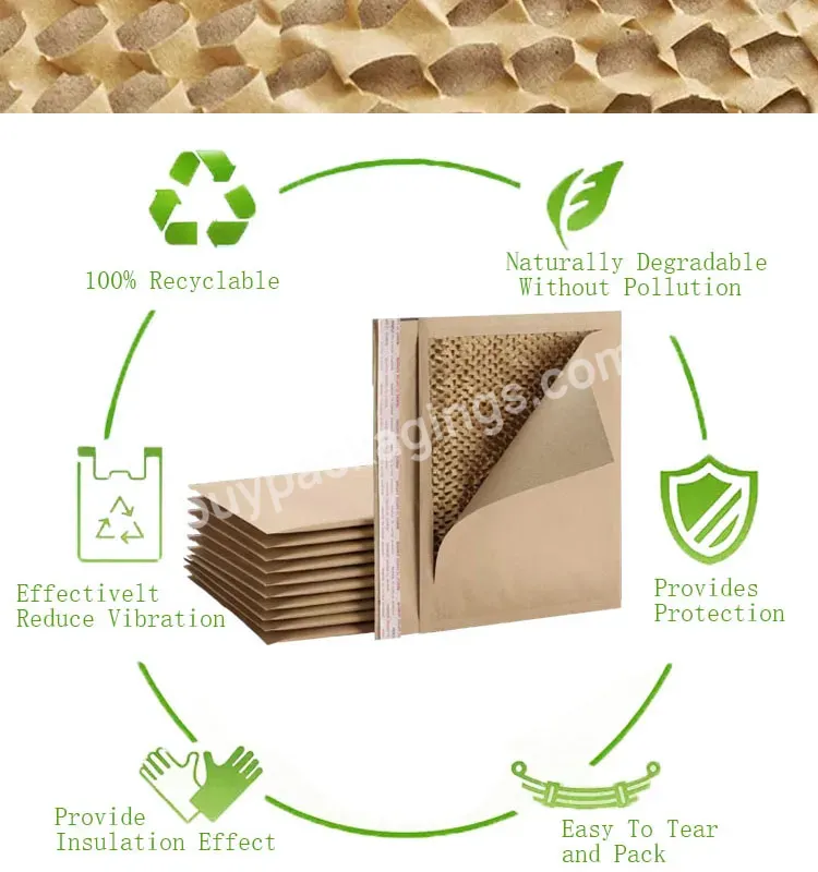 Degradable Cushioned Padded Mailer Biodegradable Brown Honeycomb Wrap Paper Packaging Bags