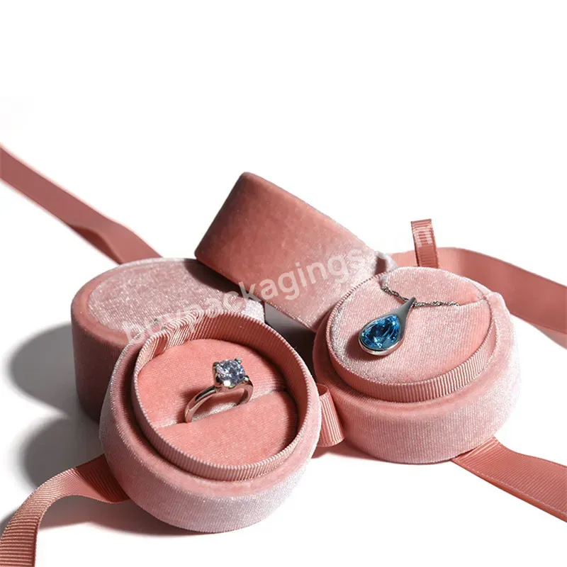 Delicate Handmade Custom Small Shell Ring Earrings Velvet Travel Round Pink Jewelry Box Packaging With Ribbon - Buy Velvet Jewelry Box,Wholesale Velvet Jewelry Boxes,Pink Velvet Jewelry Box.