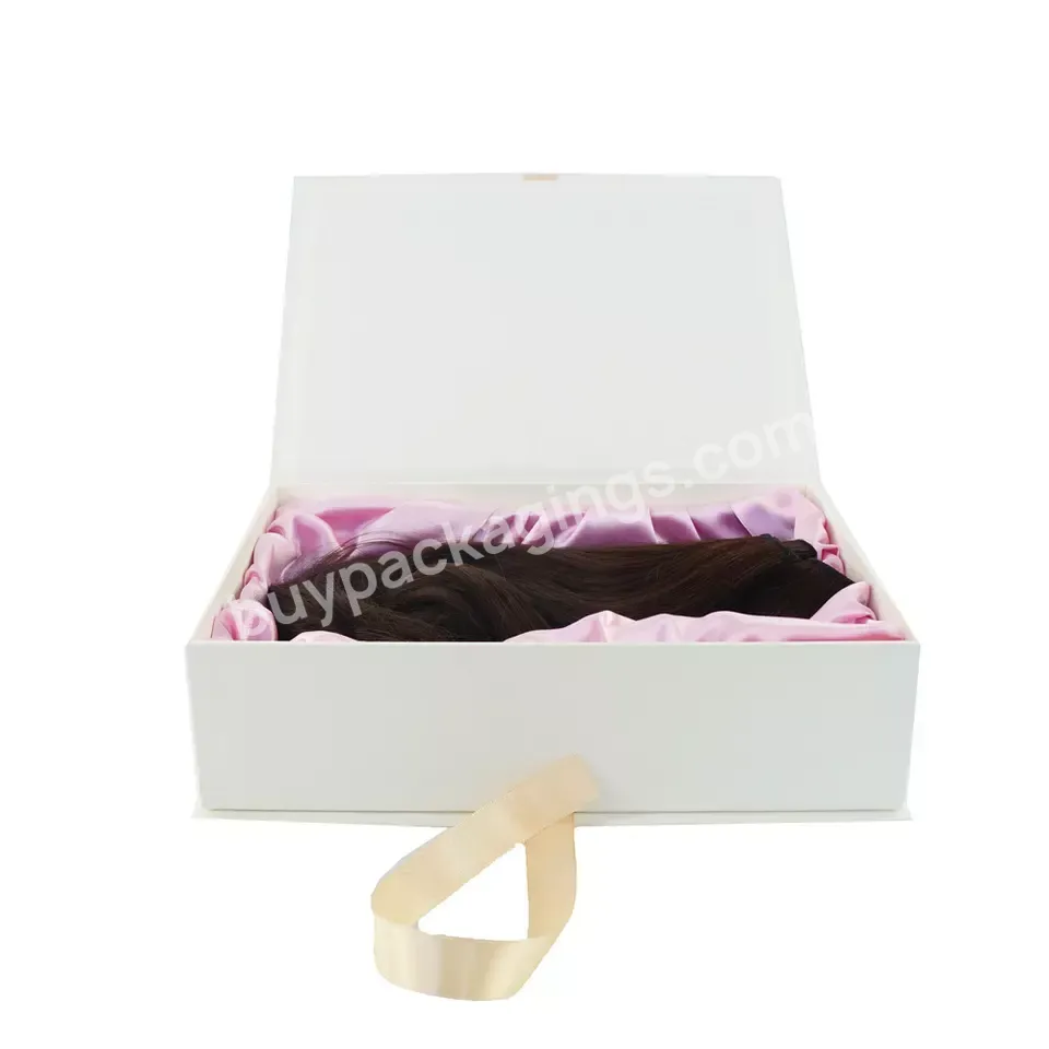 Deluxe Custom Pink Cardboard Pull Out Folding Gift Box Wig Packaging Paper Box With Silk Ribbon