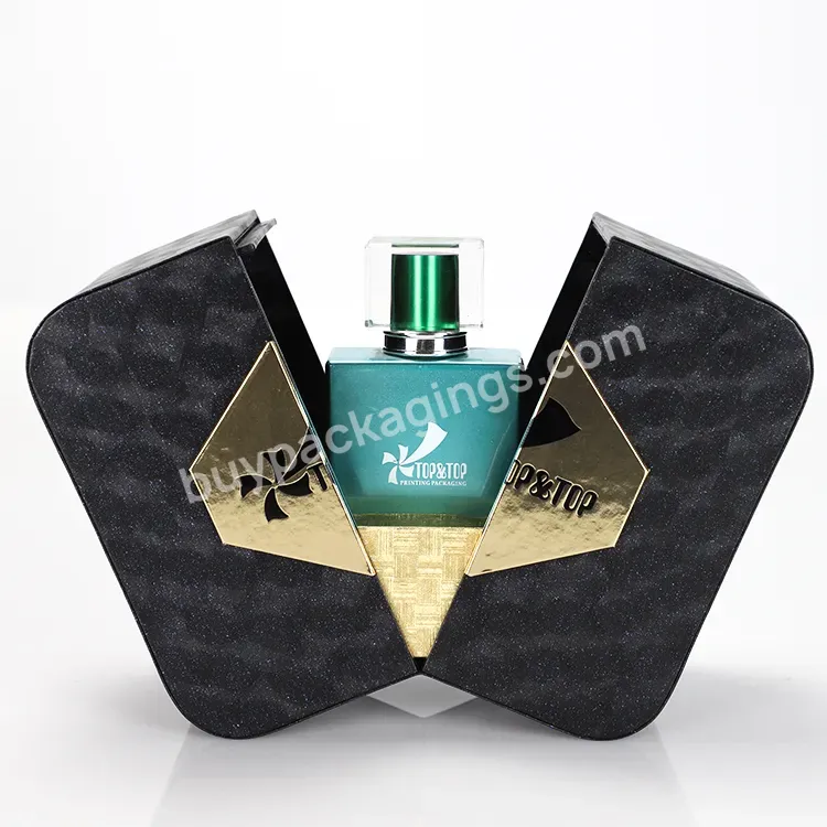 Design Custom Printing Branded Logo Double Open Door Cardboard Box Black Square Rigid Perfume Box Packaging