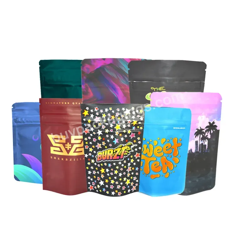 Design Logo Resealable Seal Foil Plastic Smell Proof 3.5 Custom Packaging Pouch Zipper Mylar Bags