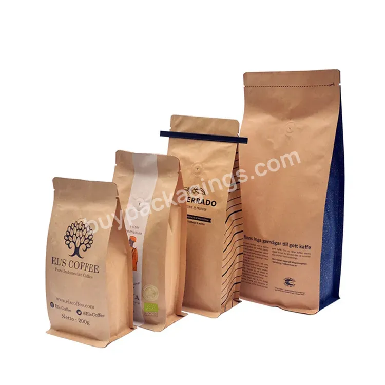Design Unique Private Label Square Block Bottom Box Pouch Ground Ziplock Roasted Paper Coffee Packaging Bag With Degassing Valve