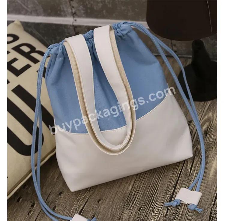 Designer Custom Personalised Small Blank White Soft Non Woven Cloth Canvas Drawstring Shopping Tote Bag With Logo