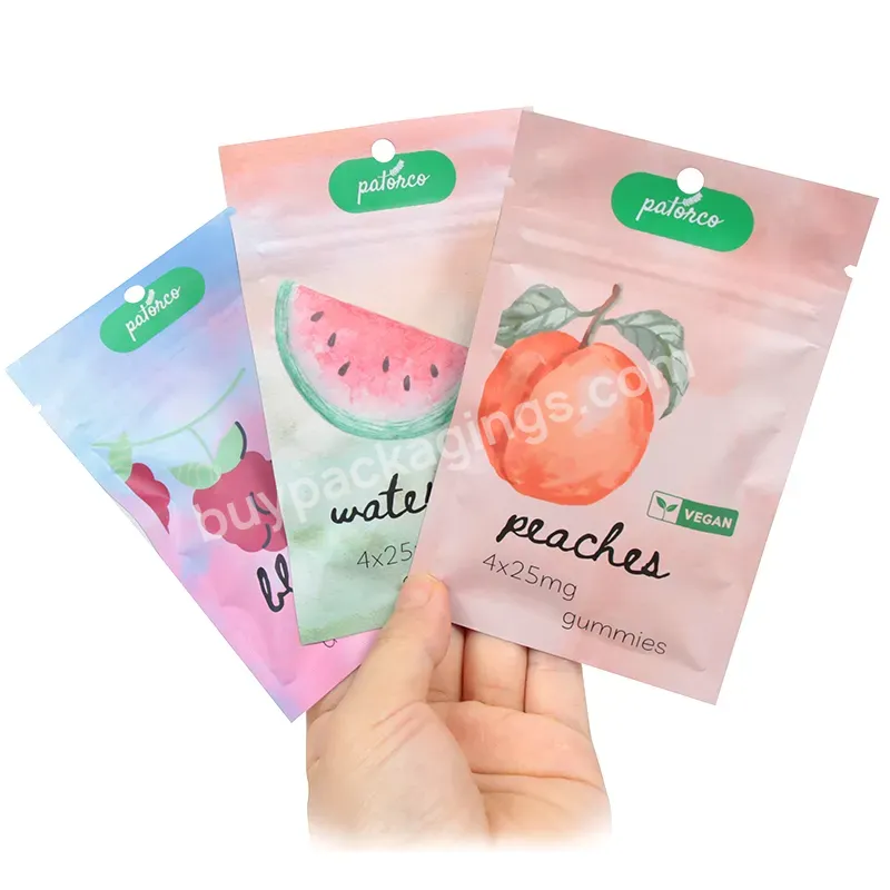 Designer Fruit Frosted Zipper Pouch Plastic Custom Candy Bars Packaging Gummies Zip Candy Bags