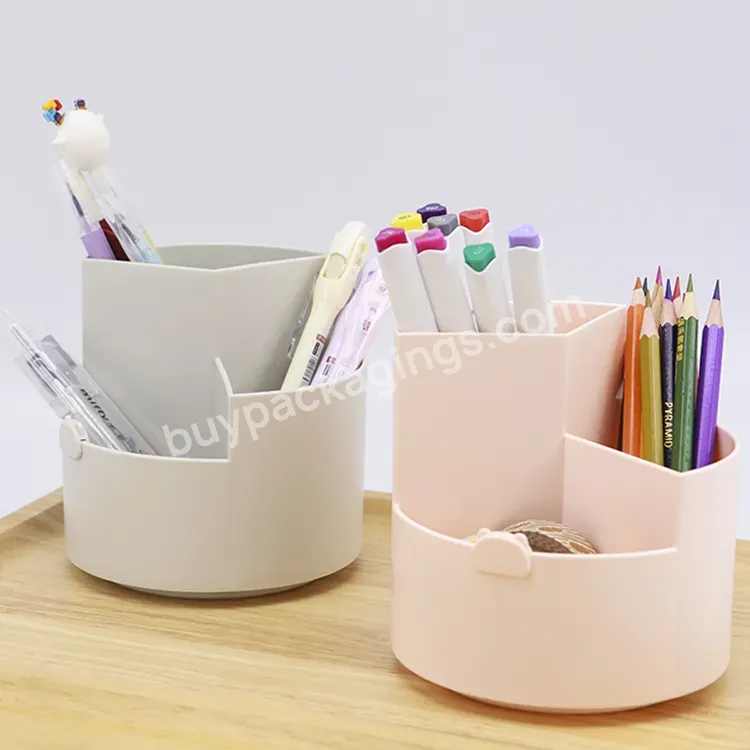 Desk Drawer Storage Organizer Stationery Pp 3 Grid Slot Pink Single Pen Pot Kids Office School 360 Rotating Turn Pencil Holder