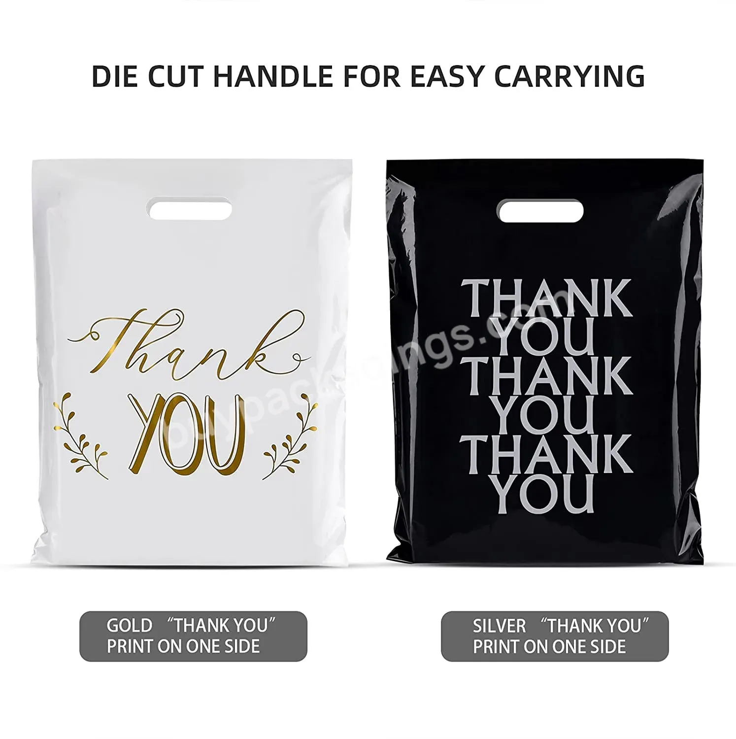 Die Cut Handle Reusable Thank You Shopping Bags (100 Pcs) For Boutique Retail Sales