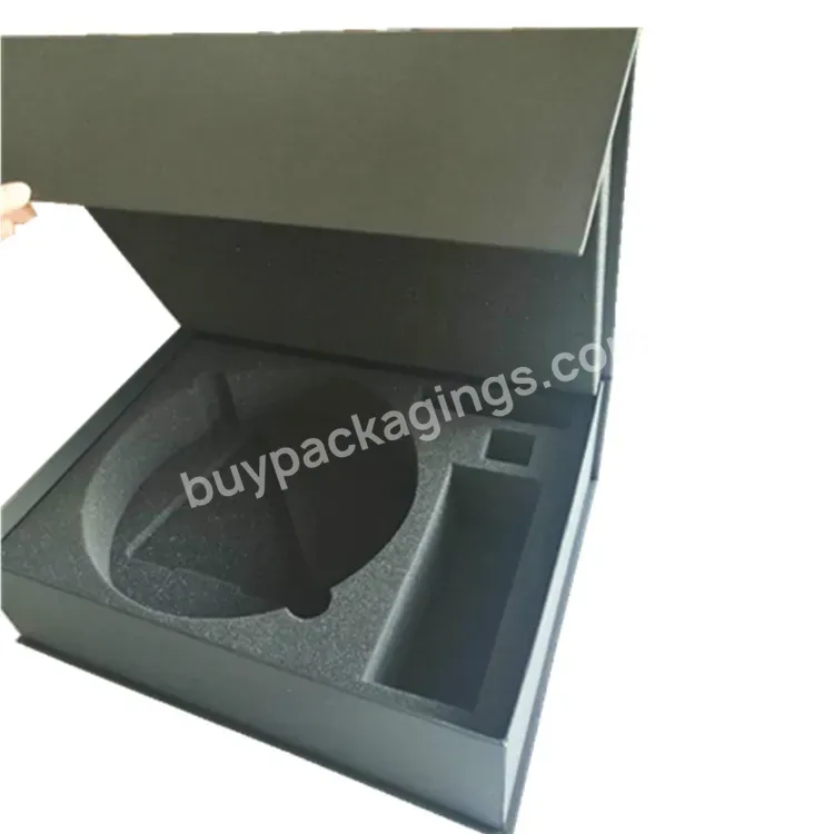 Die Cut Hot Stamping Paper Cardboard Black Custom Magnetic Packaging Box Carton With Foam Inlay