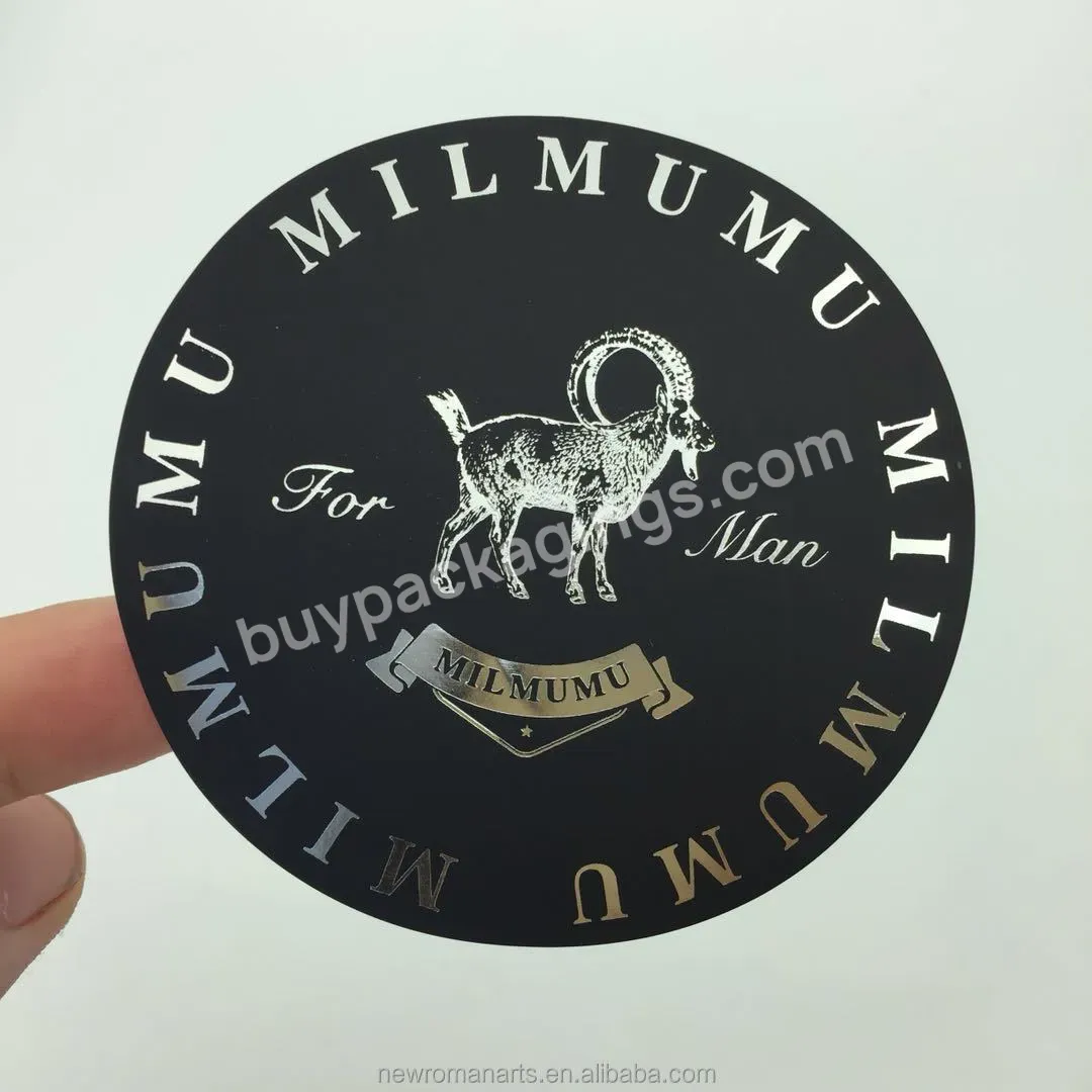 Die Cutting Round Circle Shape Black Matt Paper Gold Silver Foil Custom Stickers Printing