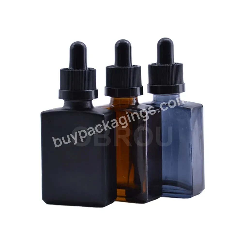 Different Customized Color 30ml Amber Green Frosted Black Blue Rectangle Glass Dropper Bottle With Childproof Cap