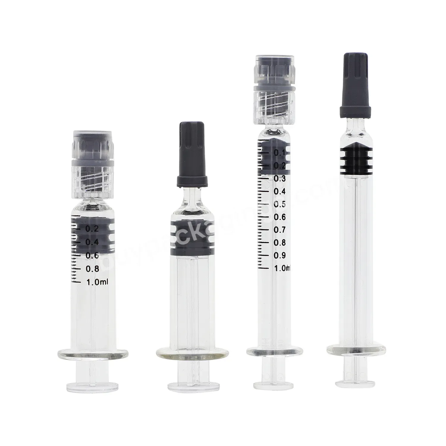 Different Size Custom Logo Printing 1ml 1.5ml 2.25ml 3ml 5ml 10ml Plastic Push Rod Metal Push Rod 1ml Glass Syinge Packaging