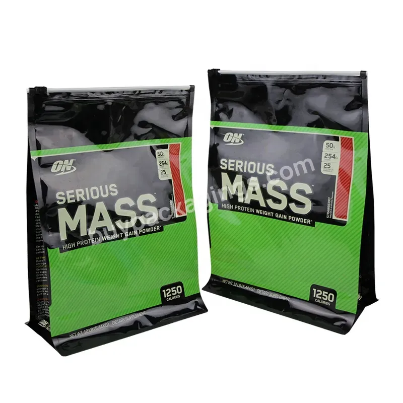 Digital Print Food Grade 1kg 2kg 5kg Mass Whey Protein Powder Coffee Packaging Flat Bottom Ziplock Plastic Bags