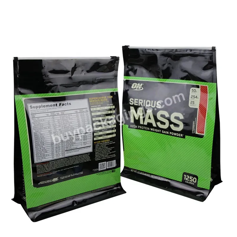 Digital Print Food Grade 1kg 2kg 5kg Mass Whey Protein Powder Coffee Packaging Flat Bottom Ziplock Plastic Bags