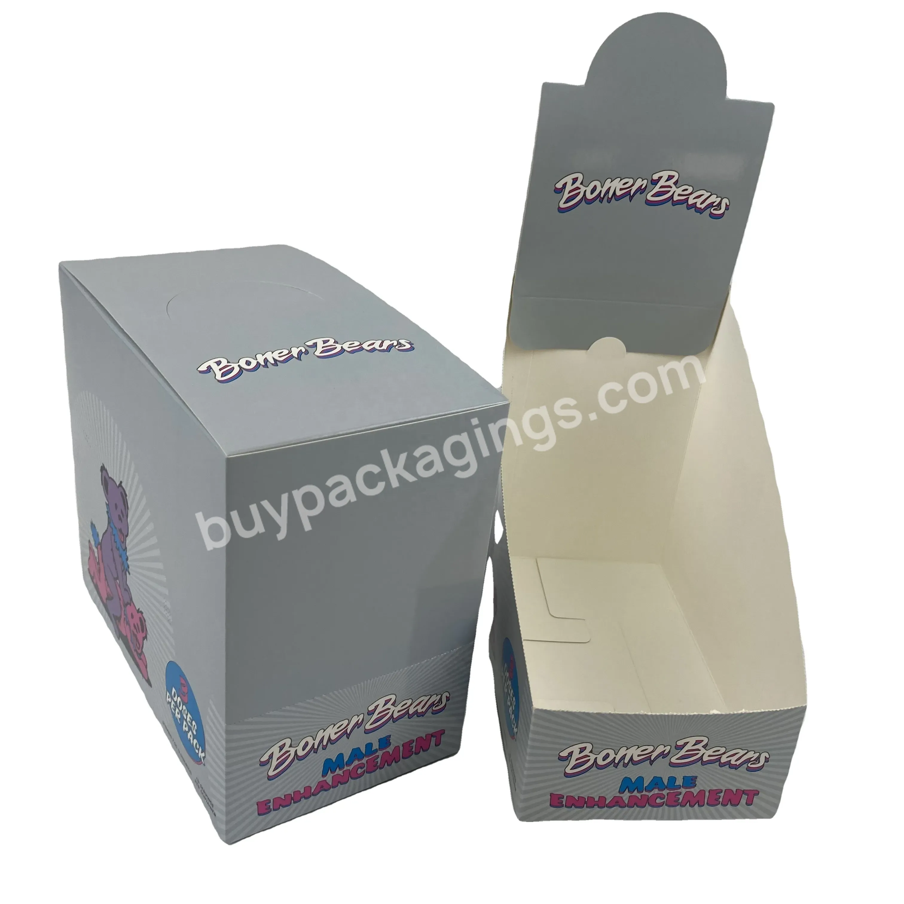 Digital Print Plastic Mylar Flat Pouch With Resealable Zipper And Outer Paper Display Box Bonner Bears Pill Gummies Bag