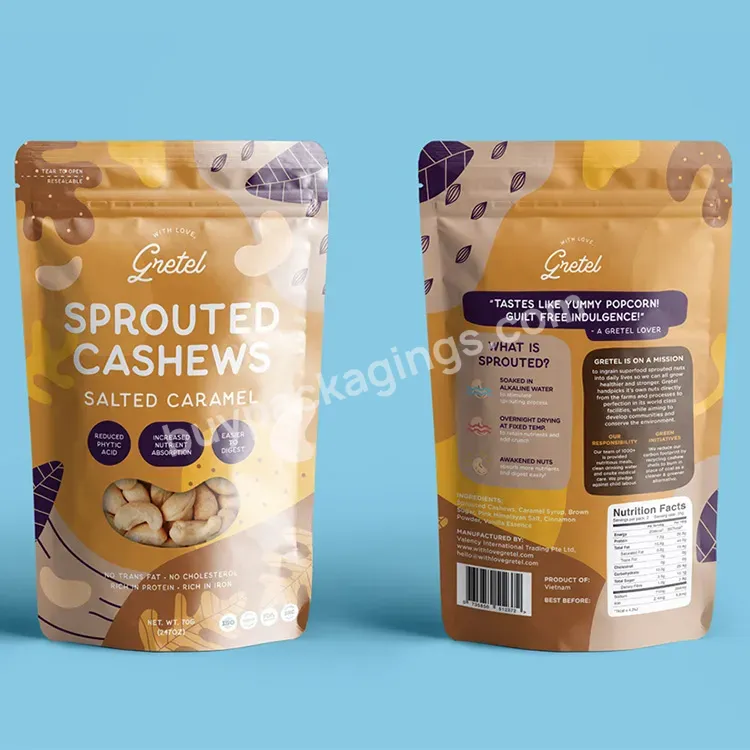 Digital Printing Small Moq Zip Locked Smell Proof Foil Aluminium Mylar Vacuum For 1kg Custom Plastic Cashew Nuts Packaging