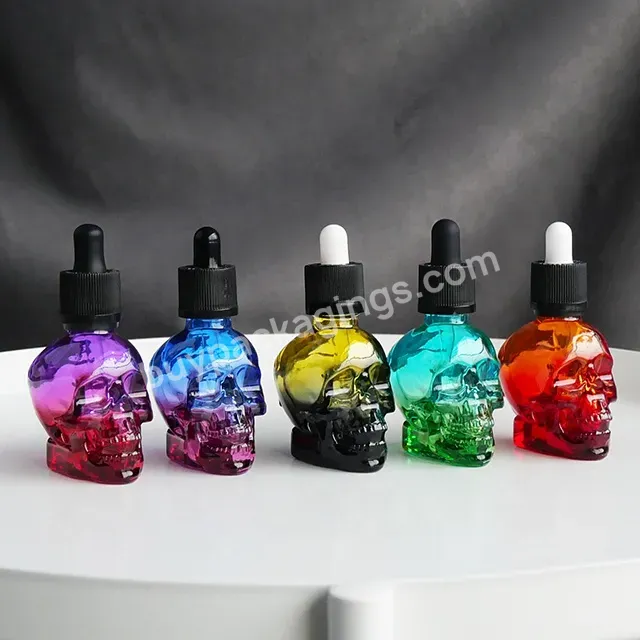 Discoloration Color Skull Shaped 30ml Glass Dropper Bottles For Oils