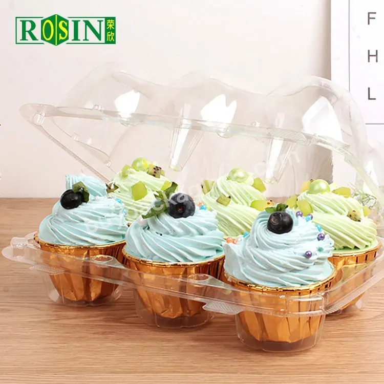 Disposable 6 Hole Hinged Clamshell Pet Mini Transparent Clear Individual Plastic Muffin Cupcake Containers Boxes And Packaging