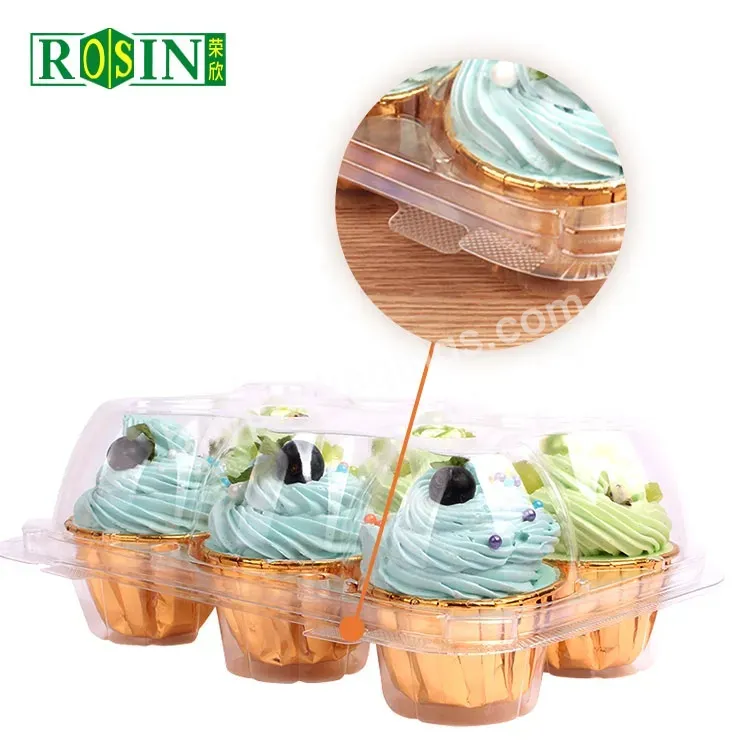 Disposable 6 Hole Hinged Clamshell Pet Mini Transparent Clear Individual Plastic Muffin Cupcake Containers Boxes And Packaging