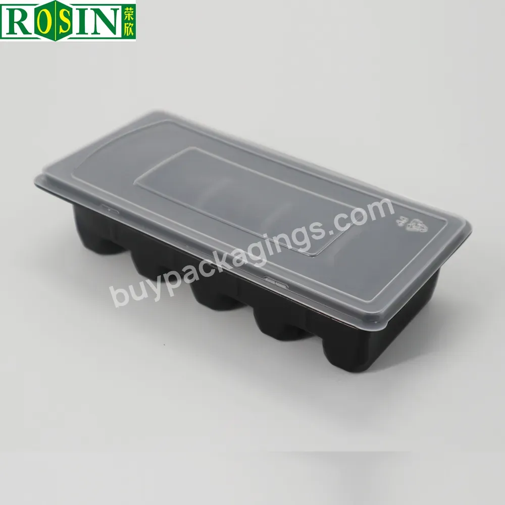 Disposable Black Food Container Pp Plastic Dumpling Tray 5 Compretment With Lid